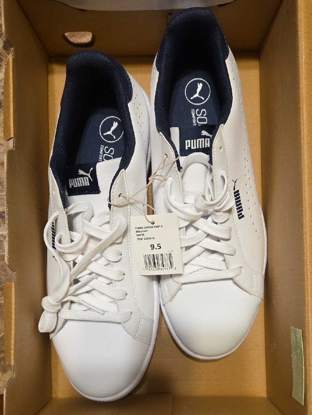 Puma SMASH Perf C WHITE Sneakers with Navy Accents